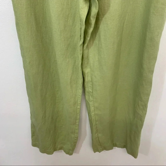 JM Collection Linen Pants Woman Size 12  Green Pockets Elastic Back Lightweight - Picture 3 of 11
